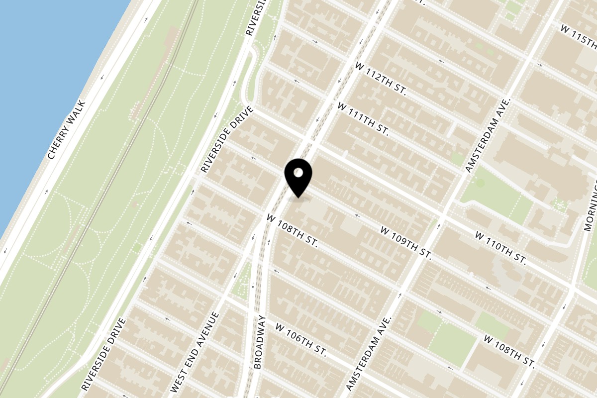 Map showing the location of Atlas Kitchen on 258 W 109th St in New York